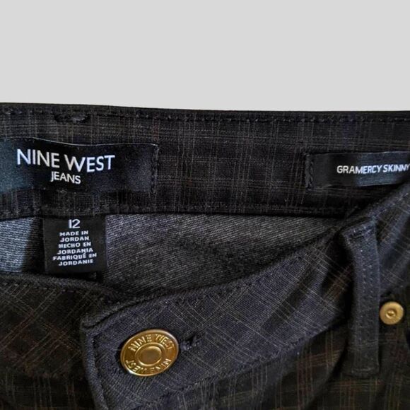 Nine West Gramercy Pants Women's Size 12 Black Gold Plaid Skinny Stretch Ankle - Picture 4 of 12